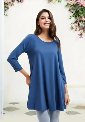 ENMAIN Tunic Tops for Women 3/4 Sleeve Plus Size Women's Tunics Loose Fit Floral Swing Flare Ladies Blouse for Leggings - 5