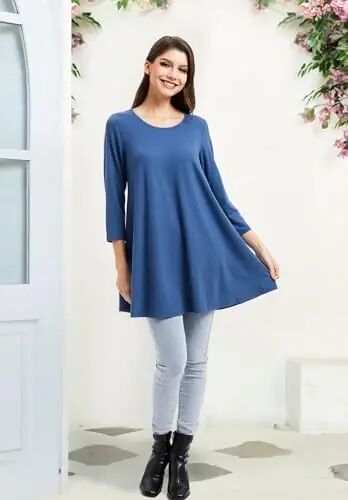 ENMAIN Tunic Tops for Women 3/4 Sleeve Plus Size Women's Tunics Loose Fit Floral Swing Flare Ladies Blouse for Leggings 