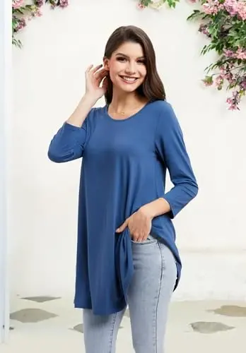 ENMAIN Tunic Tops for Women 3/4 Sleeve Plus Size Women's Tunics Loose Fit Floral Swing Flare Ladies Blouse for Leggings - 3