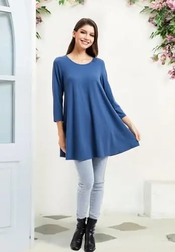 ENMAIN Tunic Tops for Women 3/4 Sleeve Plus Size Women's Tunics Loose Fit Floral Swing Flare Ladies Blouse for Leggings - 6