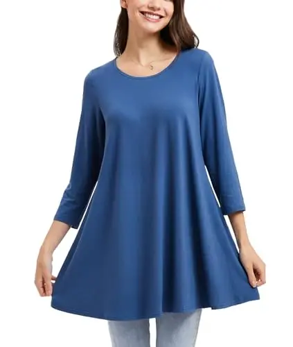 ENMAIN Tunic Tops for Women 3/4 Sleeve Plus Size Women's Tunics Loose Fit Floral Swing Flare Ladies Blouse for Leggings 