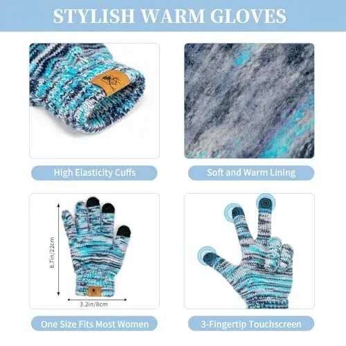 Honnesserry Winter Warm Beanie Hat Scarf and Touchscreen Gloves Set for Womens Skull Caps Neck Scarves with Fleece Lined - 2