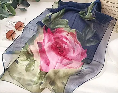 Pokeedioty Scarfs for Women Lightweight Fashion Scarves Elegant Floral Pattern Sheer Scarfs - 2