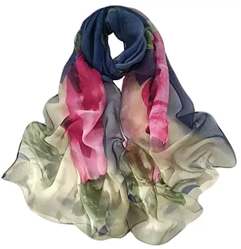 Pokeedioty Scarfs for Women Lightweight Fashion Scarves Elegant Floral Pattern Sheer Scarfs - 1