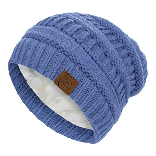 Beanies Women Satin Lined Beanie Winter Hats for Women Silk Lined Slouchy Beanie for Winter Warm Knit Cuffed Beanie Hat - BEANIES