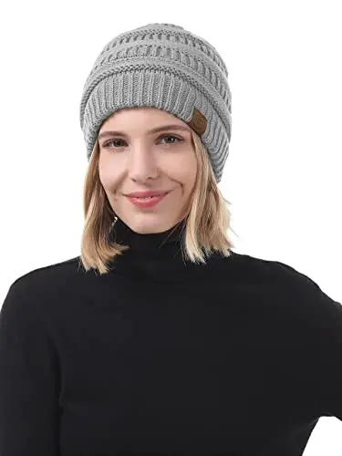 Beanies Women Satin Lined Beanie Winter Hats for Women Silk Lined Slouchy Beanie for Winter Warm Knit Cuffed Beanie Hat - 6