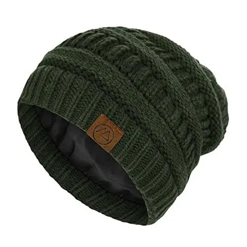 Beanies Women Satin Lined Beanie Winter Hats for Women Silk Lined Slouchy Beanie for Winter Warm Knit Cuffed Beanie Hat - 1