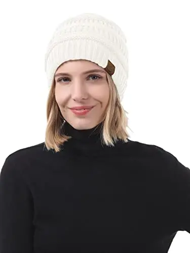 Beanies Women Satin Lined Beanie Winter Hats for Women Silk Lined Slouchy Beanie for Winter Warm Knit Cuffed Beanie Hat - 5