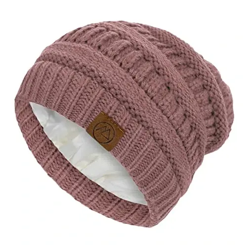 Beanies Women Satin Lined Beanie Winter Hats for Women Silk Lined Slouchy Beanie for Winter Warm Knit Cuffed Beanie Hat - 1