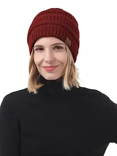 Beanies Women Satin Lined Beanie Winter Hats for Women Silk Lined Slouchy Beanie for Winter Warm Knit Cuffed Beanie Hat - 5