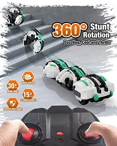 BAZADER RC Car with LED Lights - Remote Control Car Snakes 360° Roll Toy, Birthday for Kids Age 7 8 9 10 11+ Year Old, 2 Batteries 60+min, Indoor/Outdoor Toy for 6-12 yr Teen Boys - 3