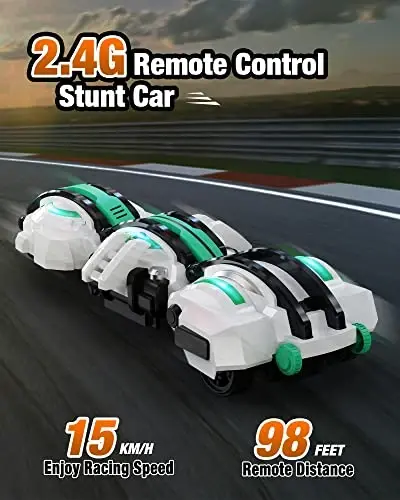 BAZADER RC Car with LED Lights - Remote Control Car Snakes 360° Roll Toy, Birthday for Kids Age 7 8 9 10 11+ Year Old, 2 Batteries 60+min, Indoor/Outdoor Toy for 6-12 yr Teen Boys - 4