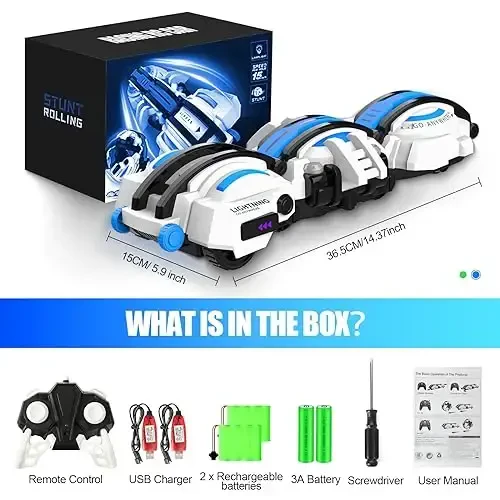 BAZADER RC Car with LED Lights - Remote Control Car Snakes 360° Roll Toy, Birthday for Kids Age 7 8 9 10 11+ Year Old, 2 Batteries 60+min, Indoor/Outdoor Toy for 6-12 yr Teen Boys - 7