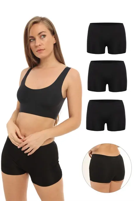 Базовые лазерные бесшовные женские трусы-боксеры, 3 шт., черные - 1