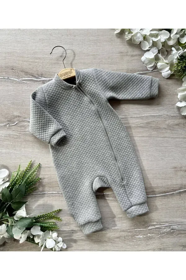 Базовый сезонный стеганый блестящий комбинезон для младенцев, серый - 2