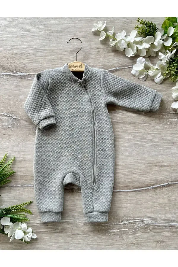 Базовый сезонный стеганый блестящий комбинезон для младенцев, серый - 3