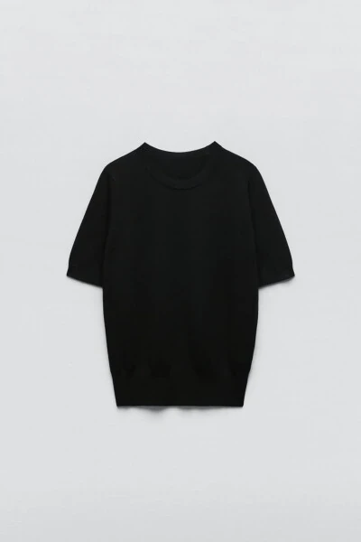 Базовый трикотажный свитер с коротким рукавом - 4