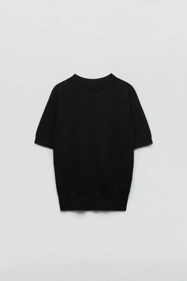 Базовый трикотажный свитер с коротким рукавом - 4