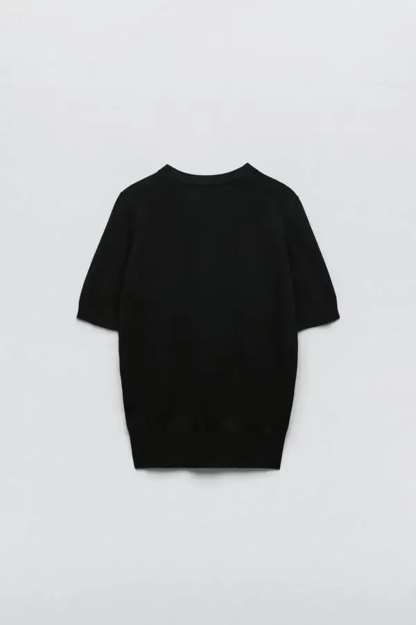 Базовый трикотажный свитер с коротким рукавом - 5