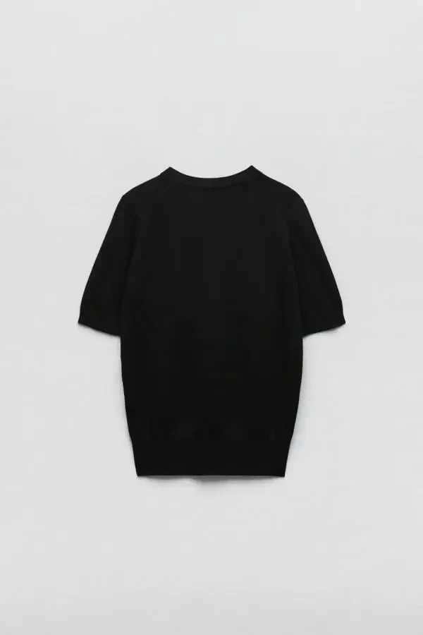 Базовый трикотажный свитер с коротким рукавом - 2