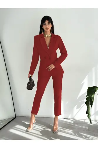 B.Bordo Kruvaze Blazer Ceket Havuç Pantolon Takım Elbise-B.Bordo - DIAVES (1)