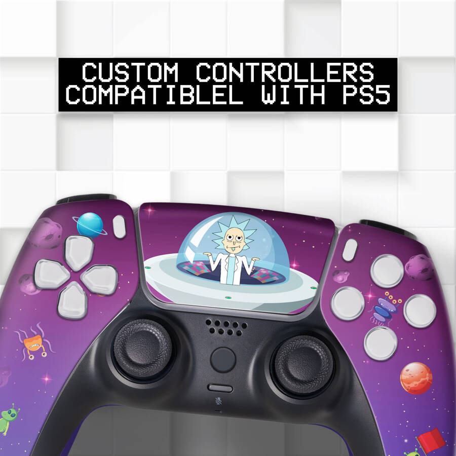 BCB Controllers tomonidan ishlab chiqarilgan PlayStation 5 bilan mos keladigan simsiz Ricky-Morty dizaynli maxsus PS-5 kontrolleri | Faqatgina tashqi qobiq emas, balki AQShda doimiy HYDRO-DIP bo'yoq bilan professional tarzda ishlab chiqarilgan - 8