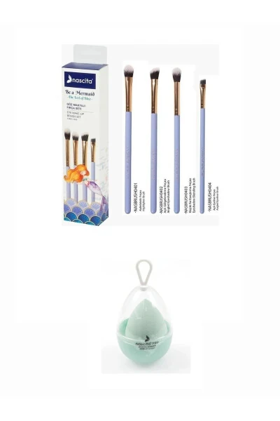 Be A Mermaid Mermaid Series Eye Makeup Brush Set - 87 & Boxed Green Makeup Sponge - NASCITA