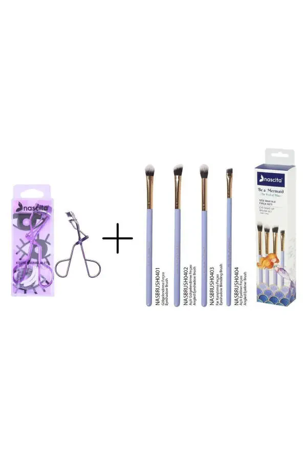 Be A Mermaid Mermaid Series Eye Makeup Brush Set + Boxed Purple Eyelash Curler - 1