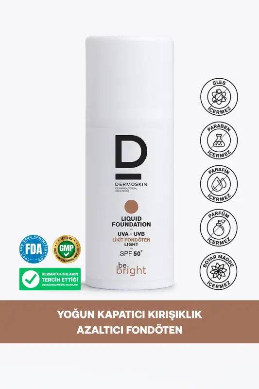 Be Bright Likit Fondöten Light SPF50+ | UVA&UVB Güneş Koruyucu | Yüksek Kapatıcı Fondöten | 33 ml-no color - DERMOSKIN