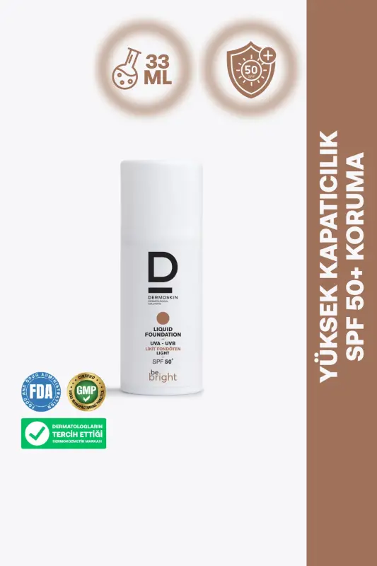Be Bright Likit Fondöten Light SPF50+ | UVA&UVB Güneş Koruyucu | Yüksek Kapatıcı Fondöten | 33 ml - no color - 1