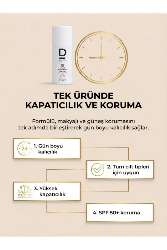 Be Bright Likit Fondöten Light SPF50+ | UVA&UVB Güneş Koruyucu | Yüksek Kapatıcı Fondöten | 33 ml - no color - 8