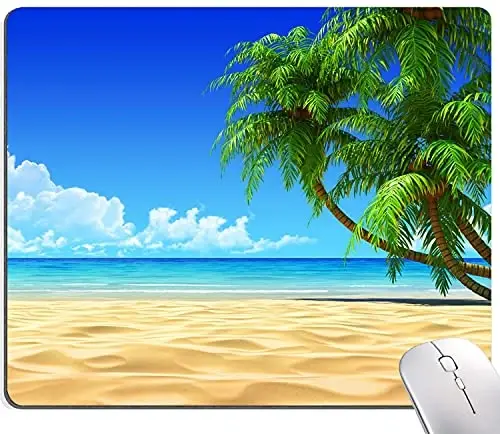 Beach Mouse Pad, Mouse Mat Square Suv o'tkazmaydigan sichqoncha yostig'i Ofis uy noutbuki uchun sirpanmaydigan kauchuk asosli sichqoncha yostiqchalari, plyaj va kokos daraxtlari dizayni 