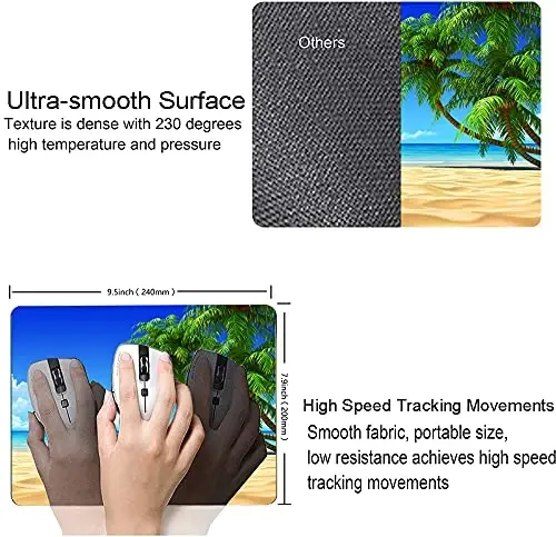 Beach Mouse Pad, Mouse Mat Square Waterproof Mouse Pad Non-Slip Rubber Base MousePads for Office Home Laptop, Beach and Coconut Trees Design - 3