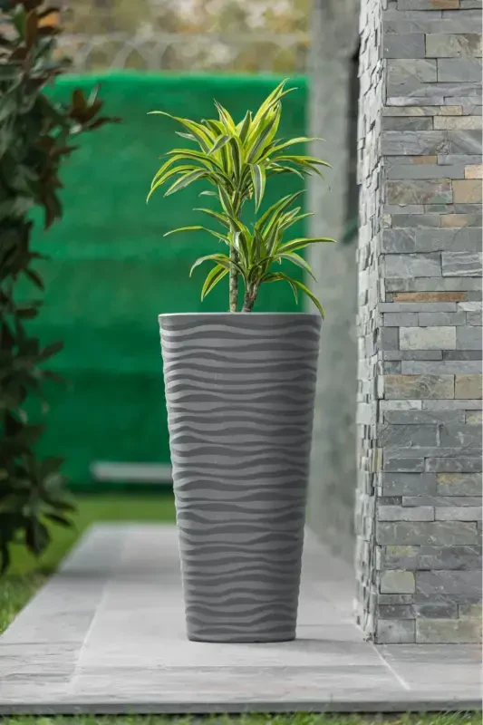 Beach Vase Decorative Pot Anthracite 5.5 Lt With Inner Pot-ANTHRACITE - KITAYGROUP