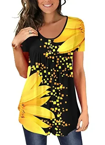 BeadChica Ayollarining Leggingslar bilan kiyish uchun kundalik tunik tepalari Qisqa yengli yozgi keng futbolkalar Havo oʻtkazuvchi dantelli bluzkalar 