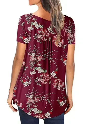 BeadChica Women's Casual Tunic Tops To Wear With Leggings Short Sleeve Flare Summer Loose TShirts Flowy Lace Blouses - 3