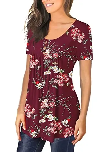BeadChica Women's Casual Tunic Tops To Wear With Leggings Short Sleeve Flare Summer Loose TShirts Flowy Lace Blouses - 2