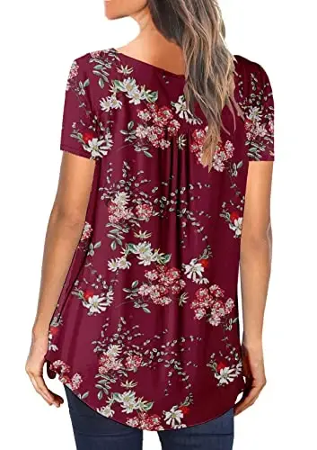 BeadChica Women's Casual Tunic Tops To Wear With Leggings Short Sleeve Flare Summer Loose TShirts Flowy Lace Blouses - 3
