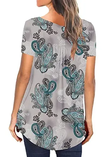 BeadChica Women's Casual Tunic Tops To Wear With Leggings Short Sleeve Flare Summer Loose TShirts Flowy Lace Blouses - 3