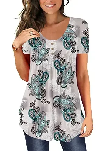 BeadChica Women's Casual Tunic Tops To Wear With Leggings Short Sleeve Flare Summer Loose TShirts Flowy Lace Blouses - BEADCHICA