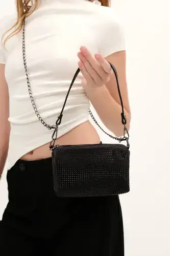 Beaded Hand and Shoulder Bag Ç1033-G7-Black - ADDAX (1)