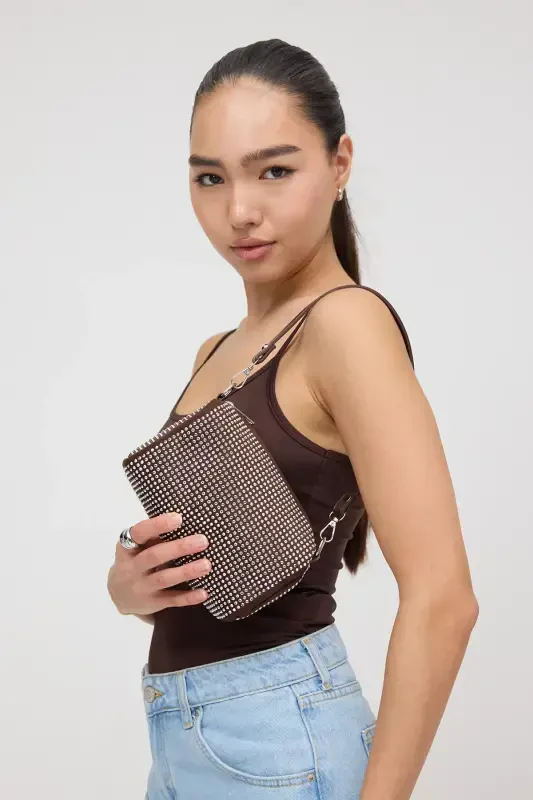 Beaded Hand and Shoulder Bag C1033-G7-Coffee - 3