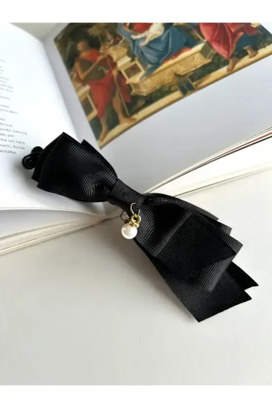 Beaded Large Bow Banana Clip-Shiny Black - CSR AKSESUAR