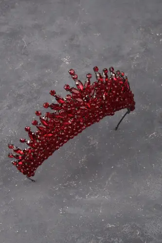 Beaded Rhinestone Embellished Crystal Rhinestone Bridal Henna Wedding Crown Burgundy-Burgundy - 3