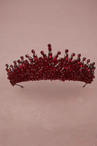 Beaded Rhinestone Embellished Crystal Rhinestone Bridal Henna Wedding Crown Burgundy-Burgundy - 4