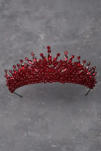 Beaded Rhinestone Embellished Crystal Rhinestone Bridal Henna Wedding Crown Burgundy-Burgundy 