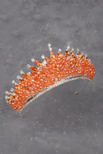 Beaded Rhinestone Embellished Crystal Rhinestone Bridal Henna Wedding Crown Orange-Orange - LIMELIA (1)