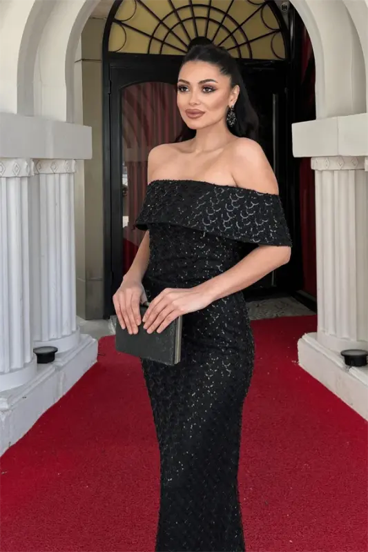 Beaded Tulle Fabric Strapless Pencil Dress - BLACK - 4