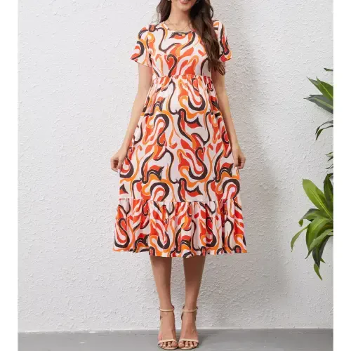 Beaisland Women's Maternity Dress Short Sleeve Pleated Flowing Pregnancy Beach Dresses- - 2