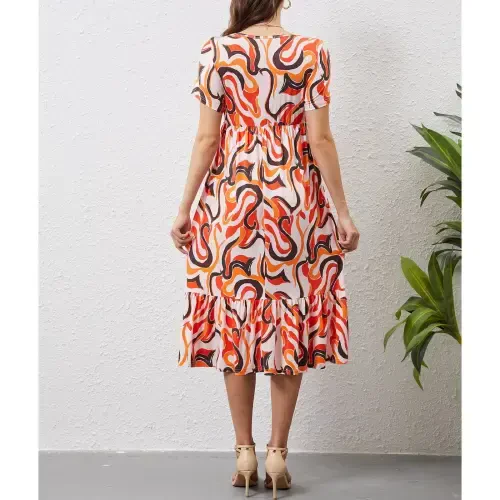 Beaisland Women's Maternity Dress Short Sleeve Pleated Flowing Pregnancy Beach Dresses- - 5